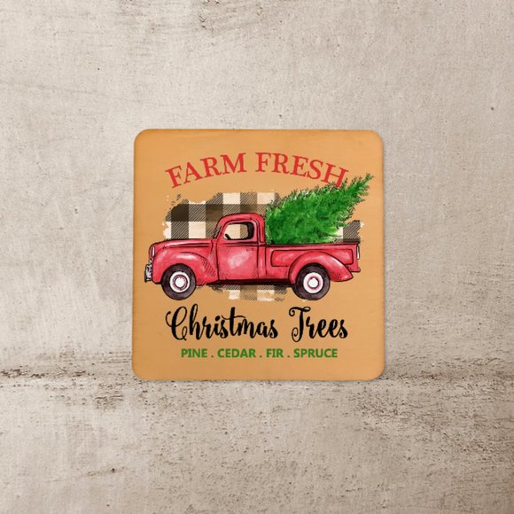 Hand Crafted Other - Farmhouse Farm Fresh Christmas Trees Set of 4 Drink Coasters or Wall Tiles